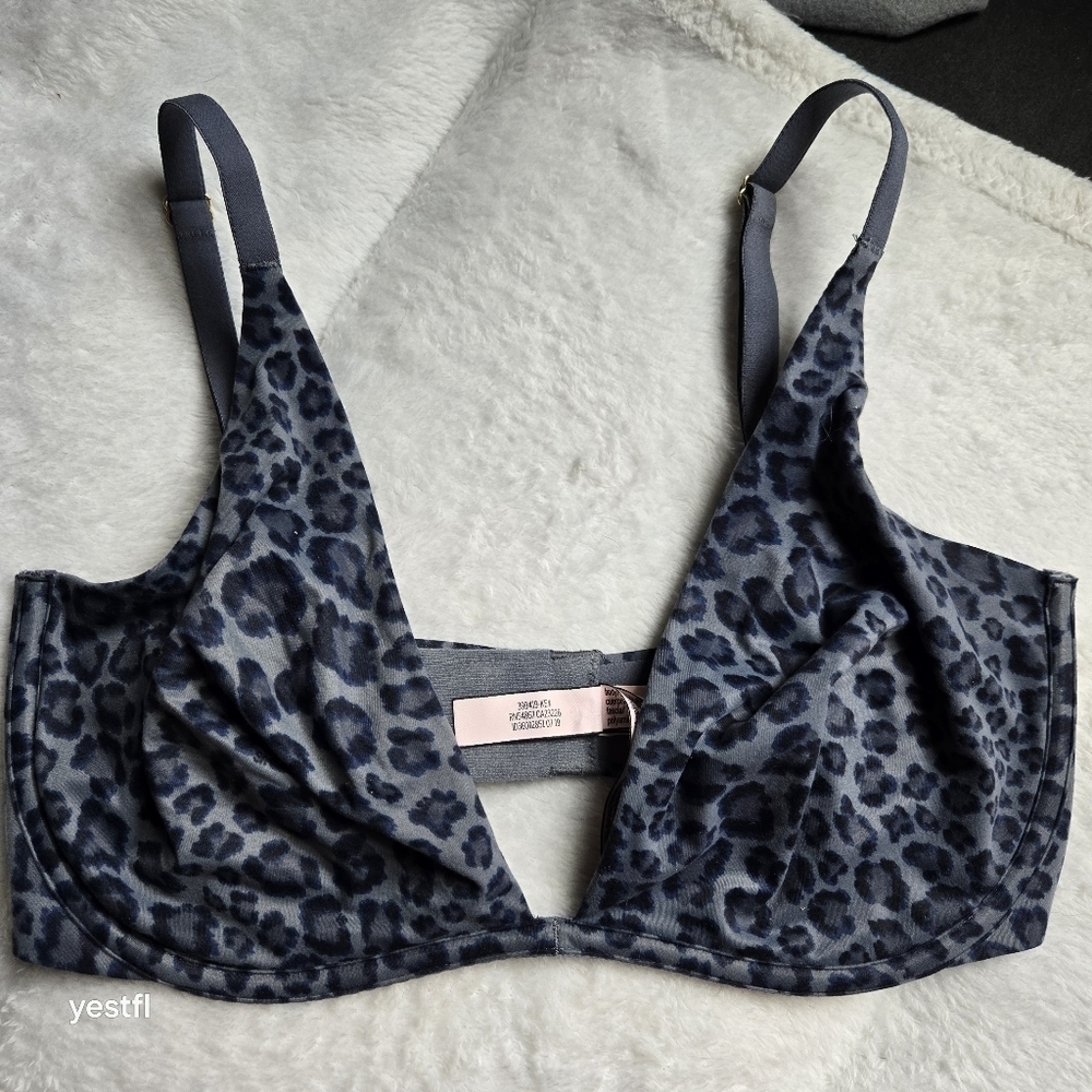 Incredible By Victoria's Secret Unlined Plunge Bra Black Leopard 34DD - Picture 2 of 5